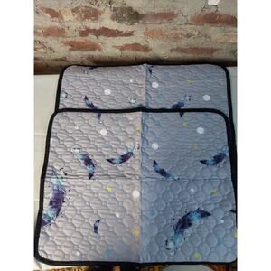 Set of 2 Washable Pet Mat Dog Crate Liner Quilted Non-Slip Pad Gray Feather